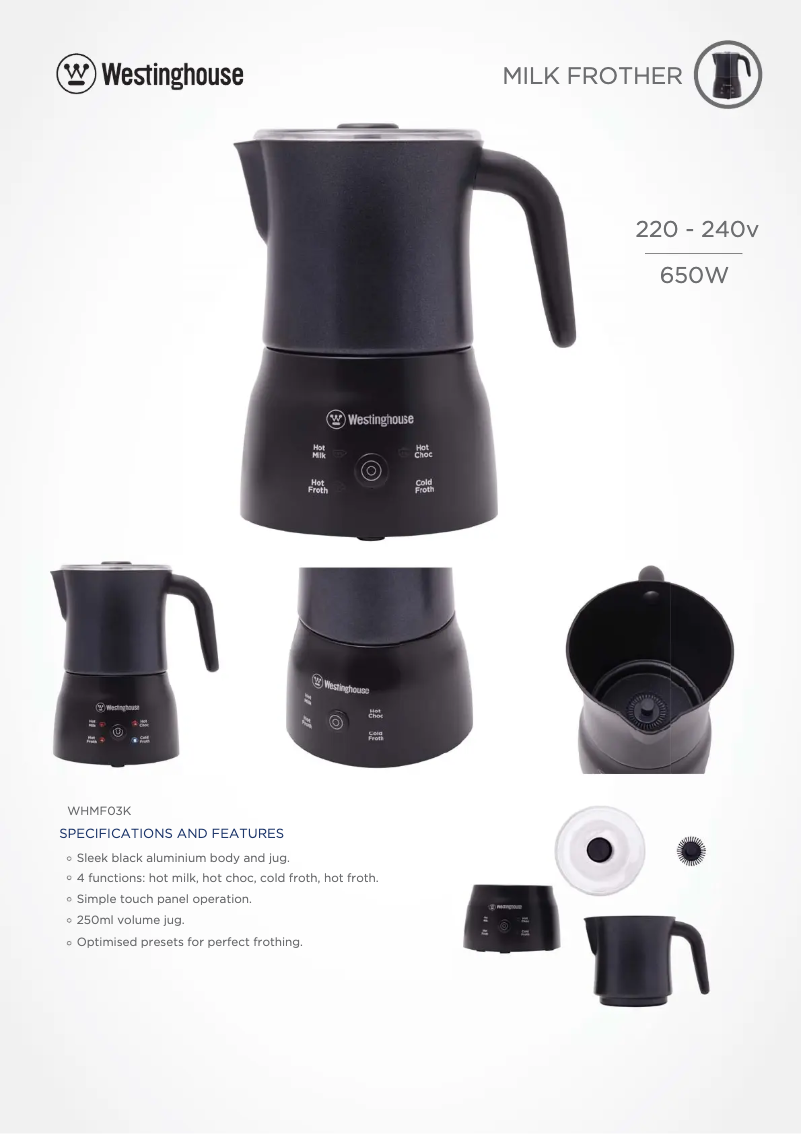 Página 1 del manual Ficha técnica Westinghouse WHMF03K