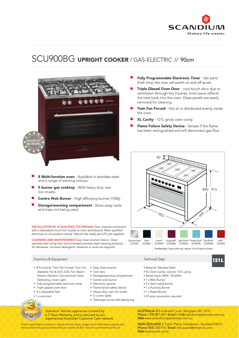 Página 1 del manual Ficha técnica Scandium SCU900BG