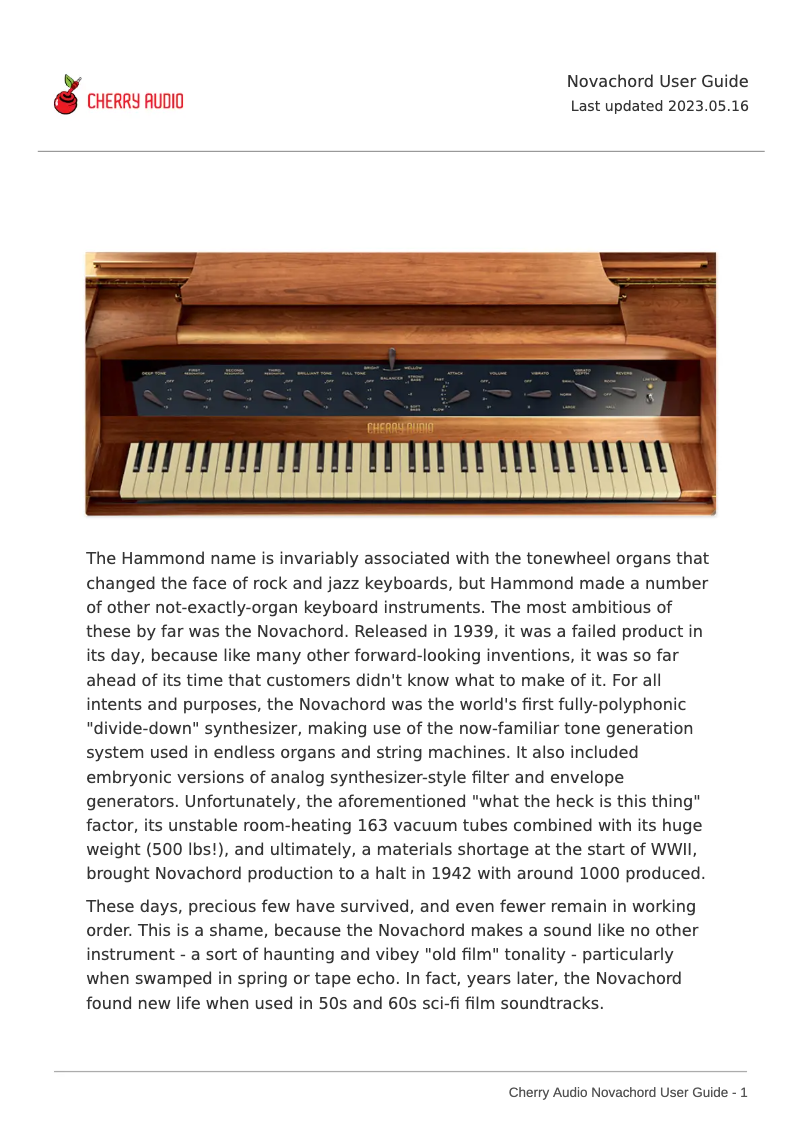 Página 1 del manual Manual de usuario Cherry Audio Novachord