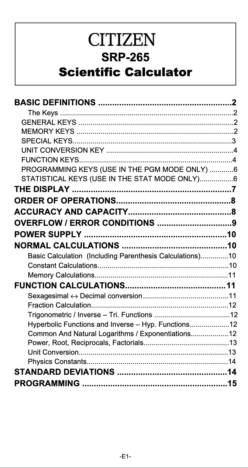 Imagen de la primera página del manual del dispositivo SRP-265