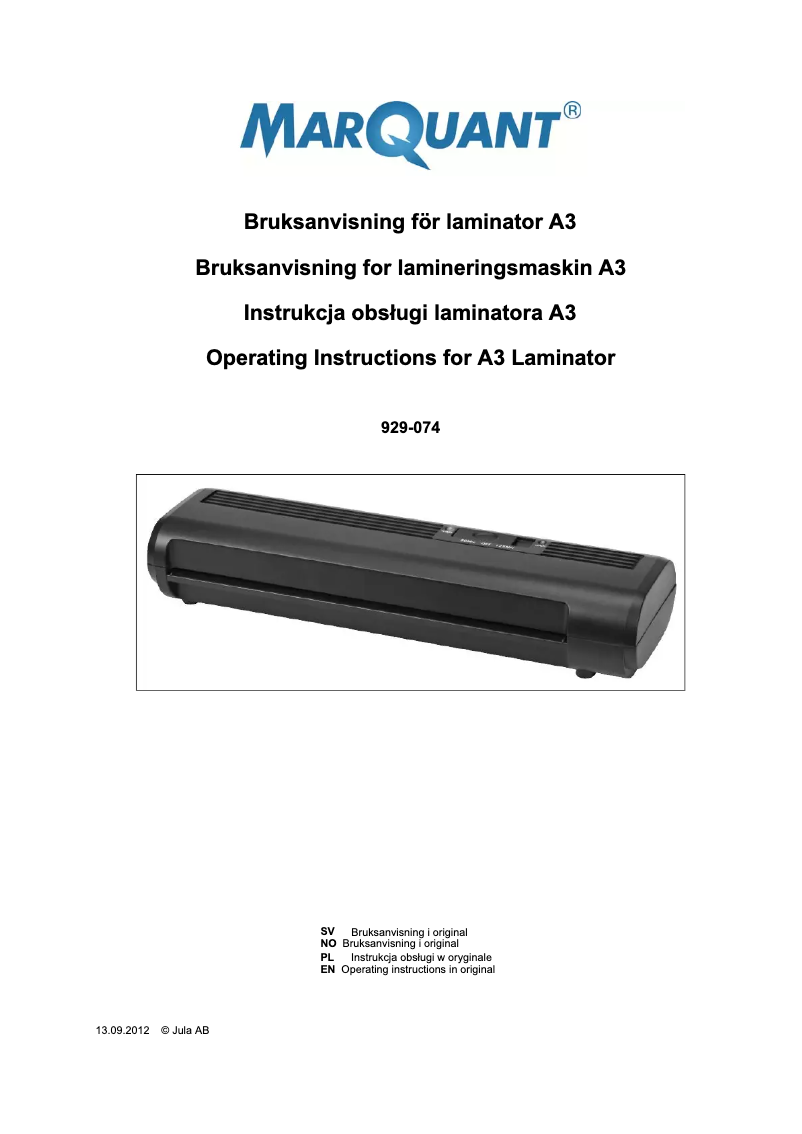 Imagen de la primera página del manual del dispositivo 929-074