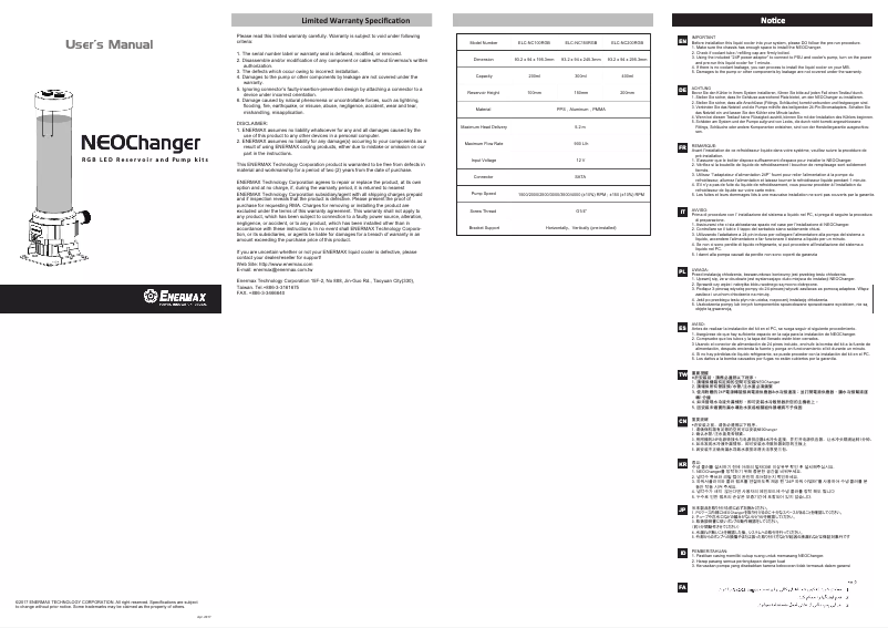 Imagen de la primera página del manual del dispositivo NEOChanger ELC-NC200RGB