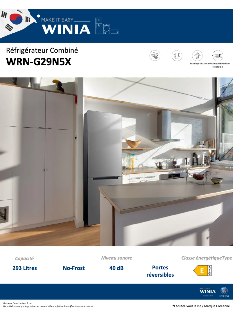 Página 1 del manual Ficha técnica Winia WRN-G29N5X