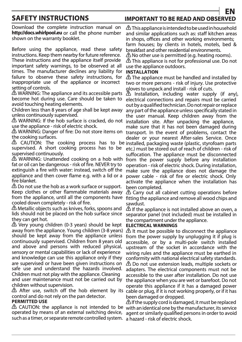 Página 1 del manual Manual de instrucciones Whirlpool WF S8865 NE