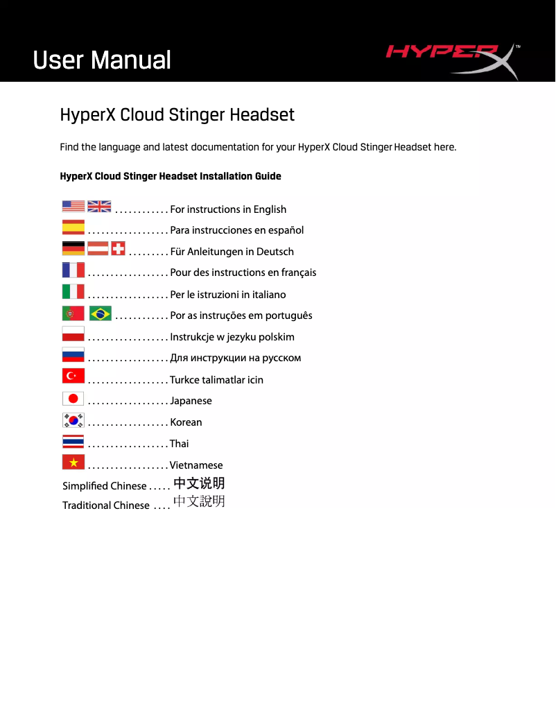 Imagen de la primera página del manual del dispositivo HyperX Cloud Stinger