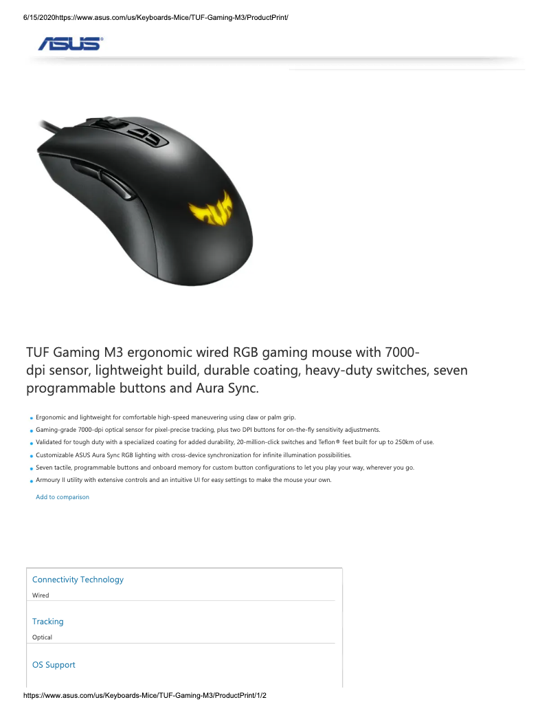 Imagen de la primera página del manual del dispositivo TUF Gaming M3