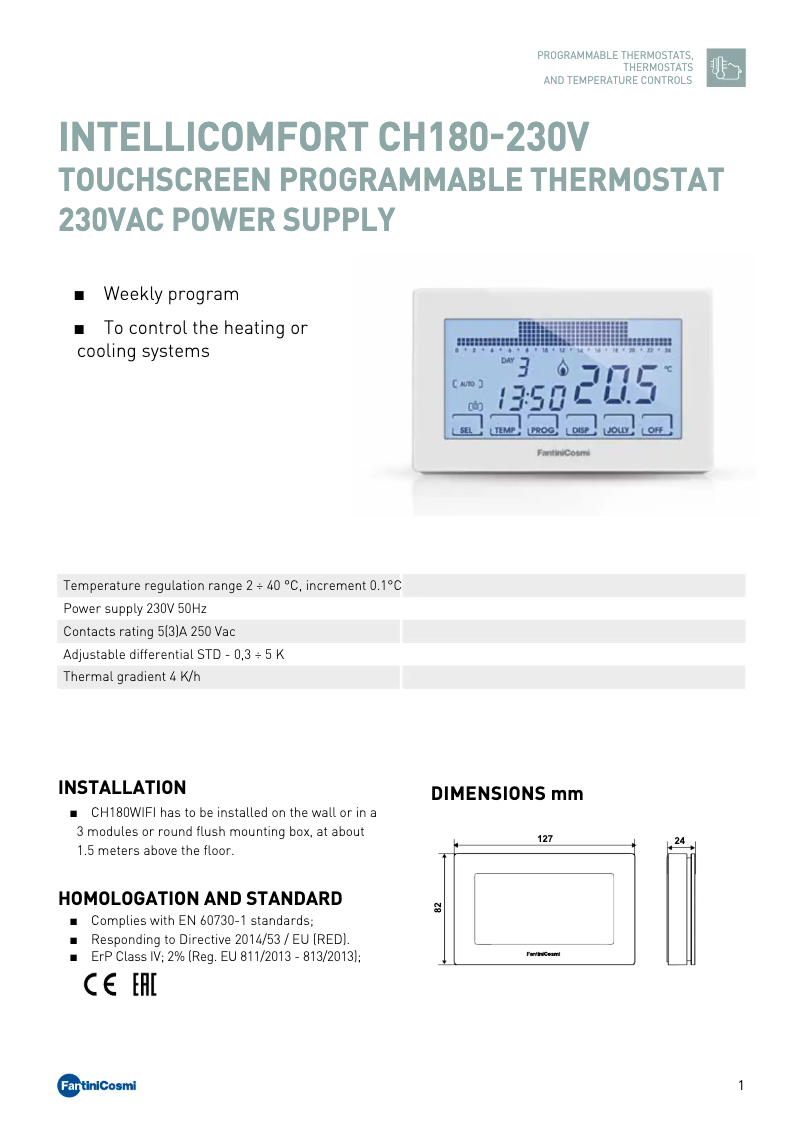Página 1 del manual Ficha técnica Fantini Cosmi Intellicomfort CH180-230V