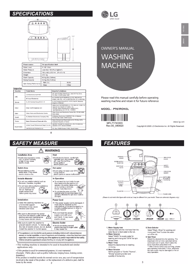Imagen de la primera página del manual del dispositivo P961RON5L