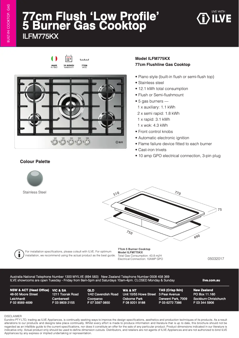 Página 1 del manual Ficha técnica Ilve ILFM775KX