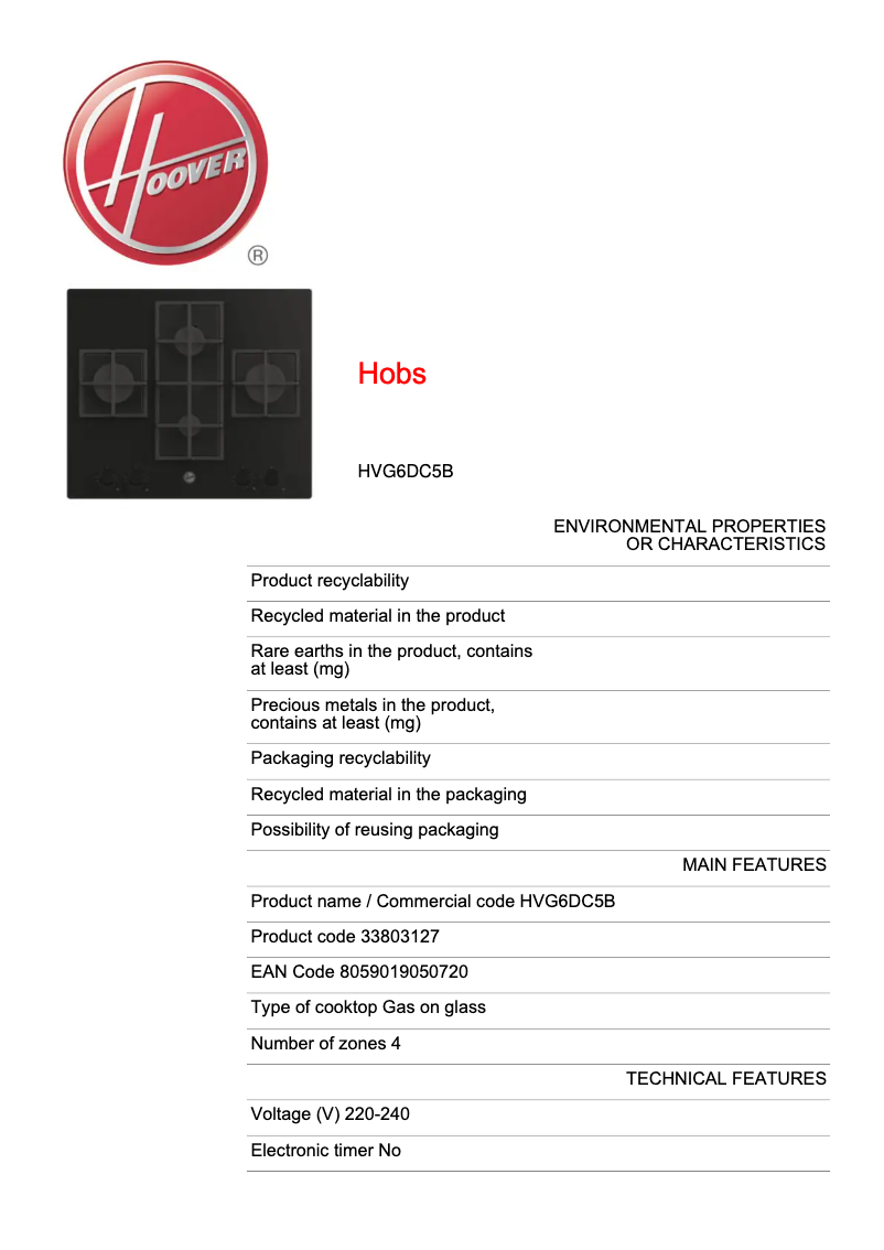 Imagen de la primera página del manual del dispositivo HVG6DC5B