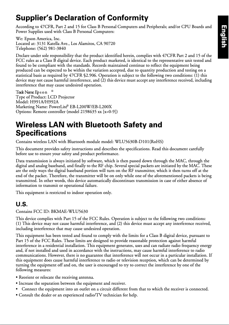 Página 1 del manual Manual de usuario Epson PowerLite EB-L200X