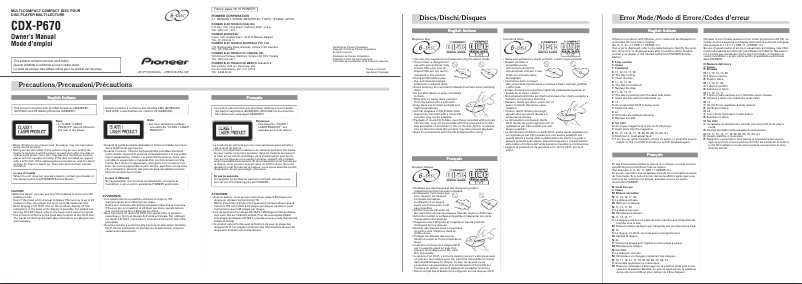 Imagen de la primera página del manual del dispositivo CDX-P670