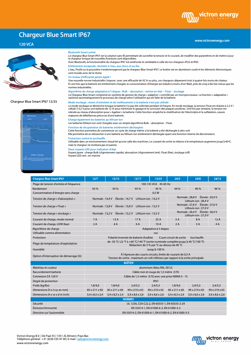 Página 1 del manual Ficha técnica Victron Energy Blue Smart IP67