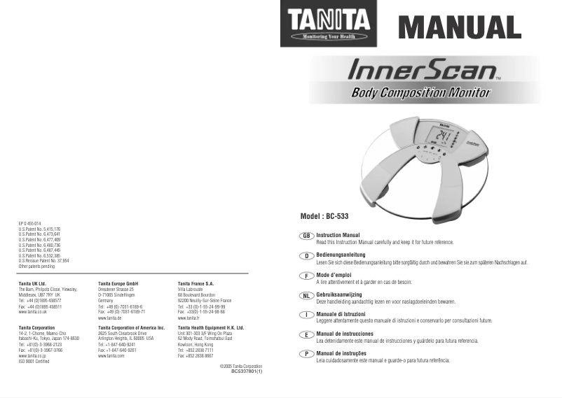 Página 1 del manual Manual de usuario Tanita InnerScan BC-533