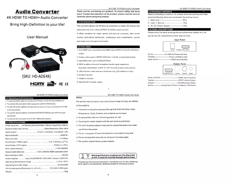 Imagen de la primera página del manual del dispositivo HD-ADE4K