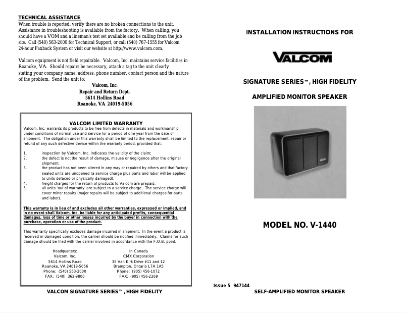 Página 1 del manual Manual de usuario Valcom V-1440