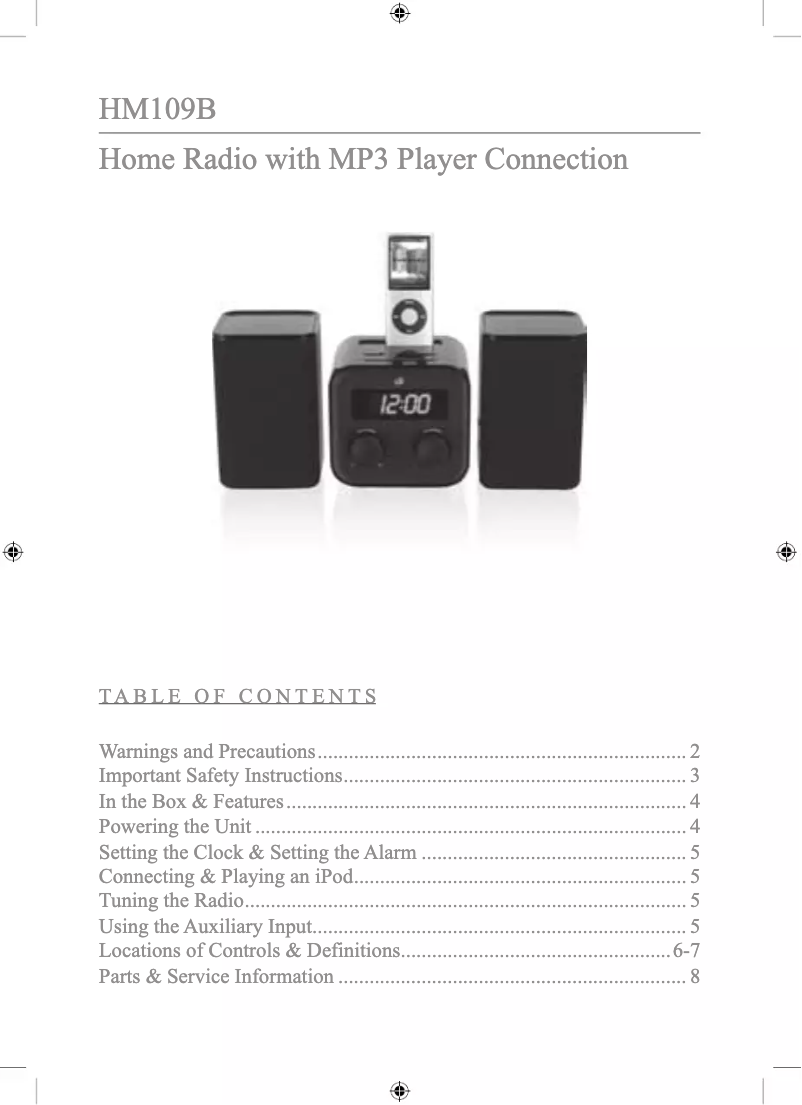 Imagen de la primera página del manual del dispositivo HM109B