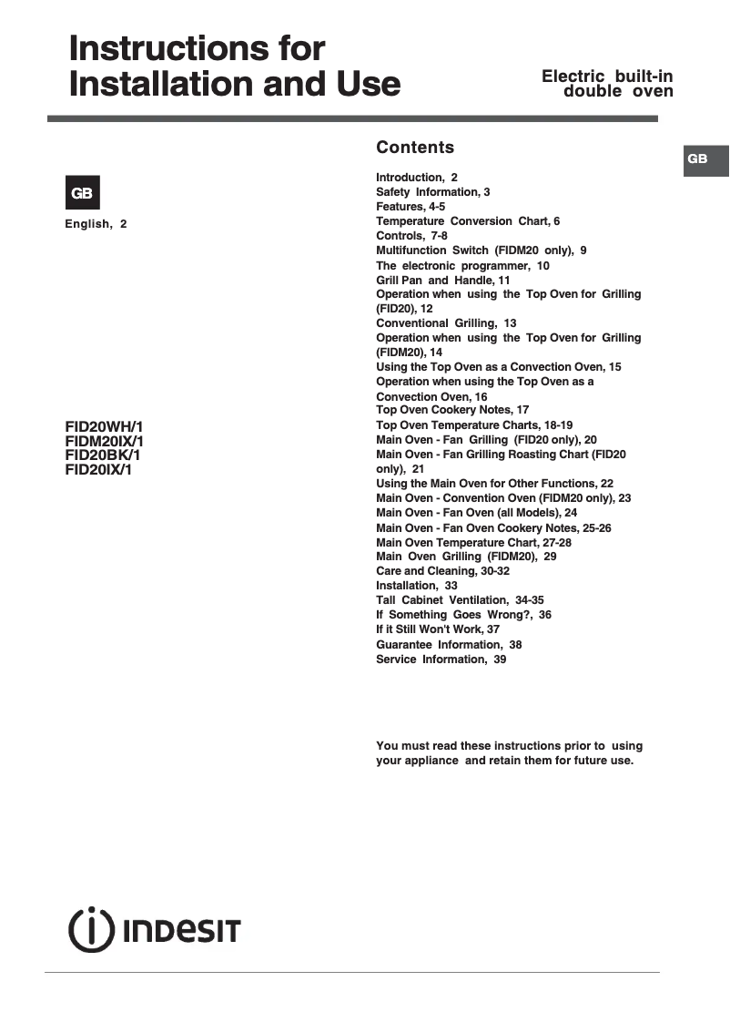 Página nº 1 - Manual de usuario Indesit FIDM20IX/1