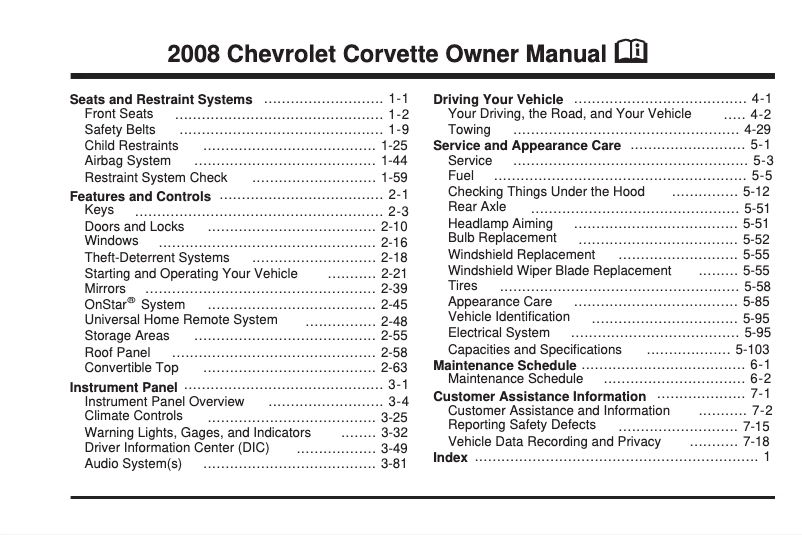 Página 1 del manual Manual de usuario Chevrolet Corvette (2008)