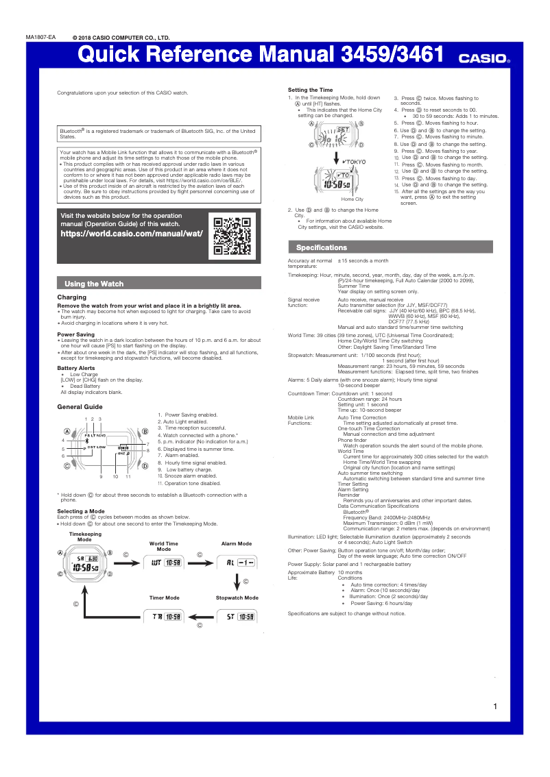 Página 1 del manual Guía de inicio rápido Casio G-Shock GMW-B5000