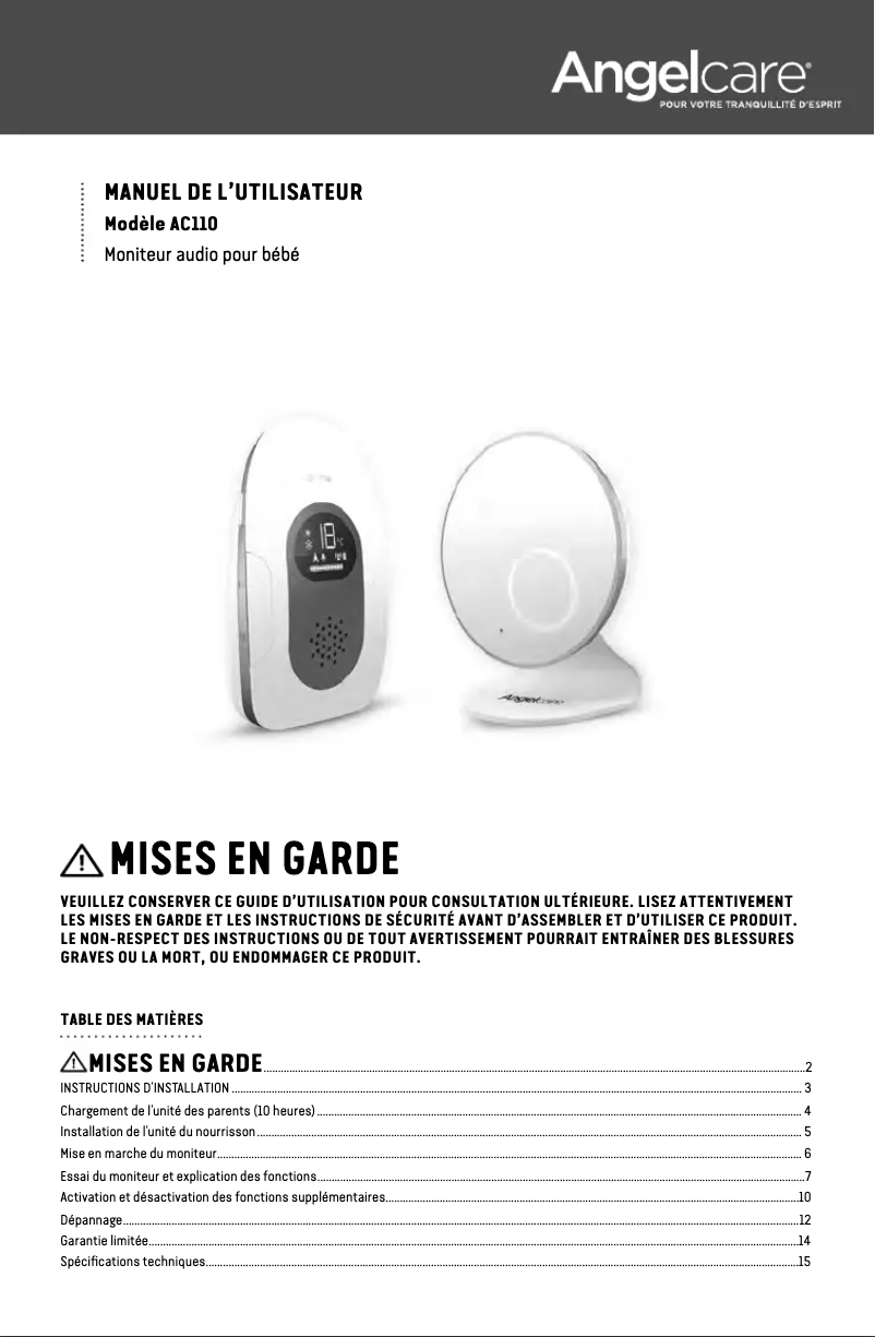 Página 1 del manual Manual de usuario Angelcare AC110