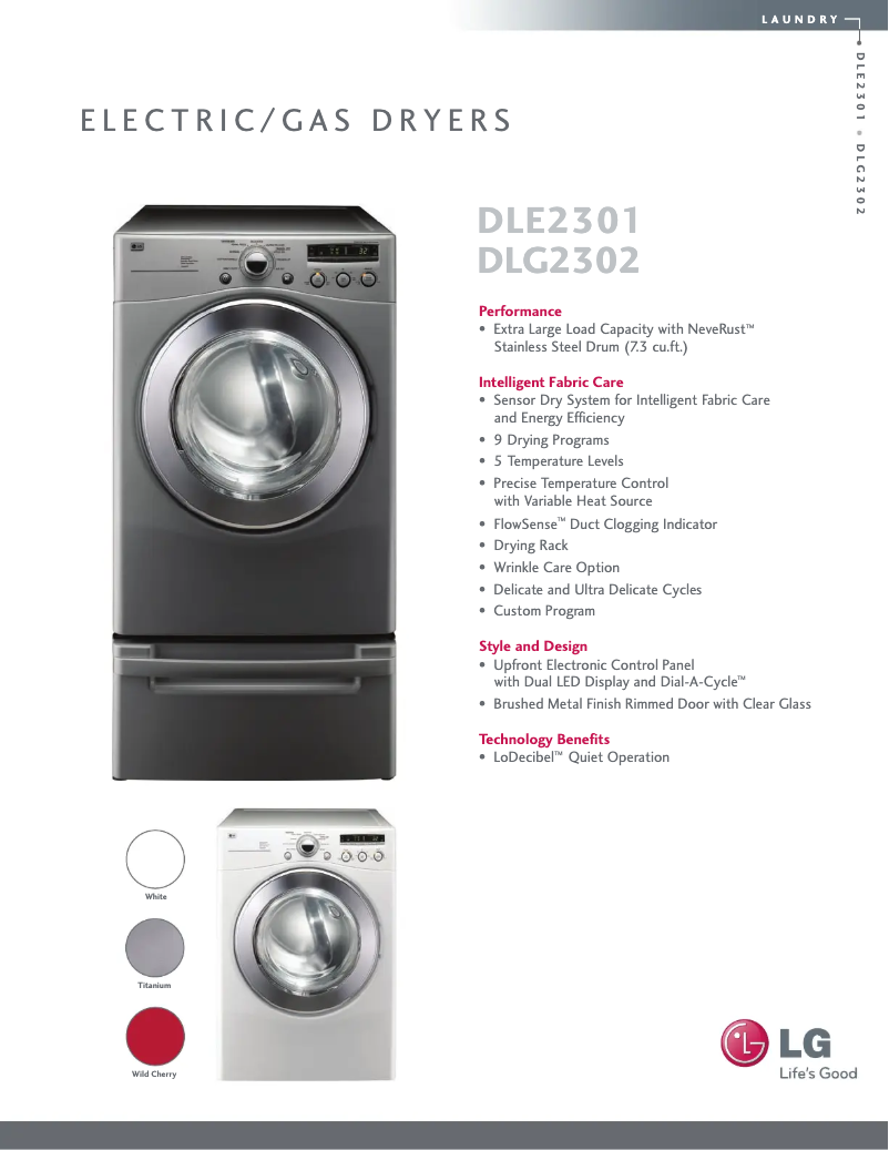 Página 1 del manual Ficha técnica LG DLG2302S