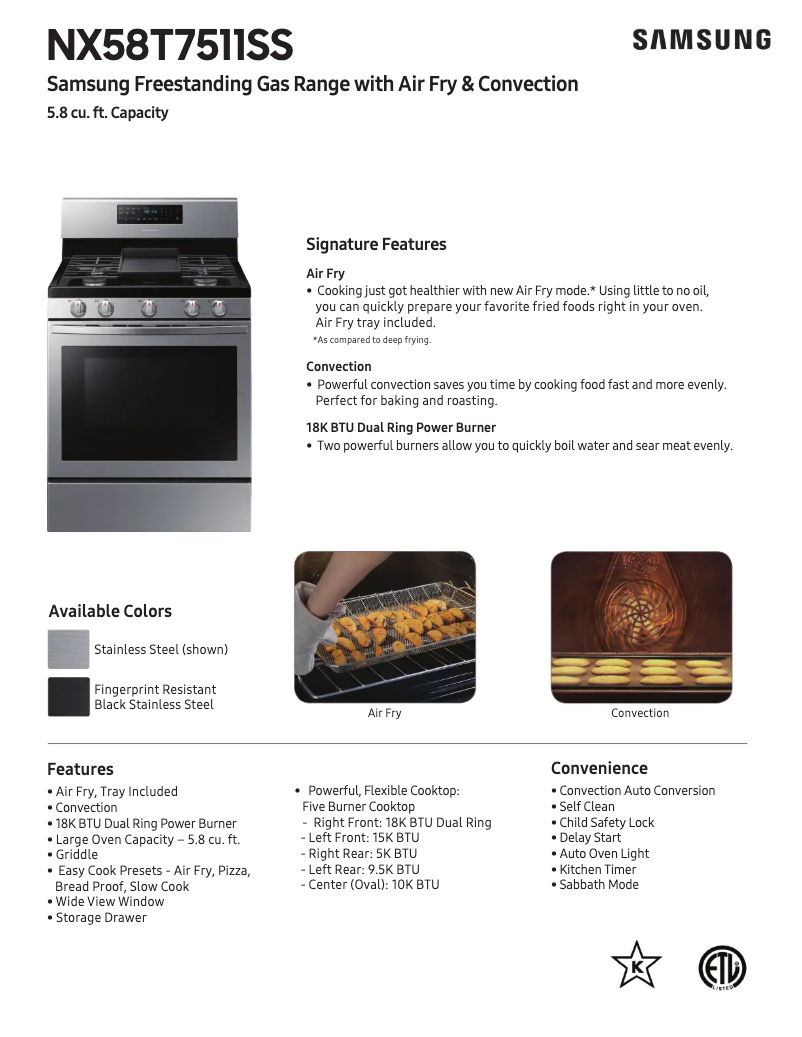 Página 1 del manual Ficha técnica Samsung NX58T7511SS/AA