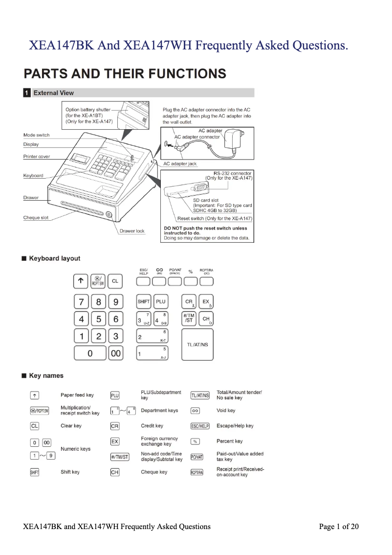 Imagen de la primera página del manual del dispositivo XEA-147BK