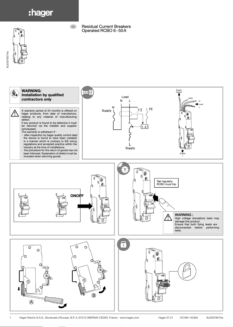Página 1 del manual Manual de usuario Hager AEC225Z