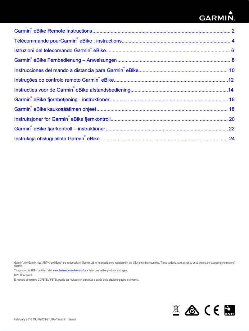 Página 1 del manual Manual de usuario Garmin eBike Remote