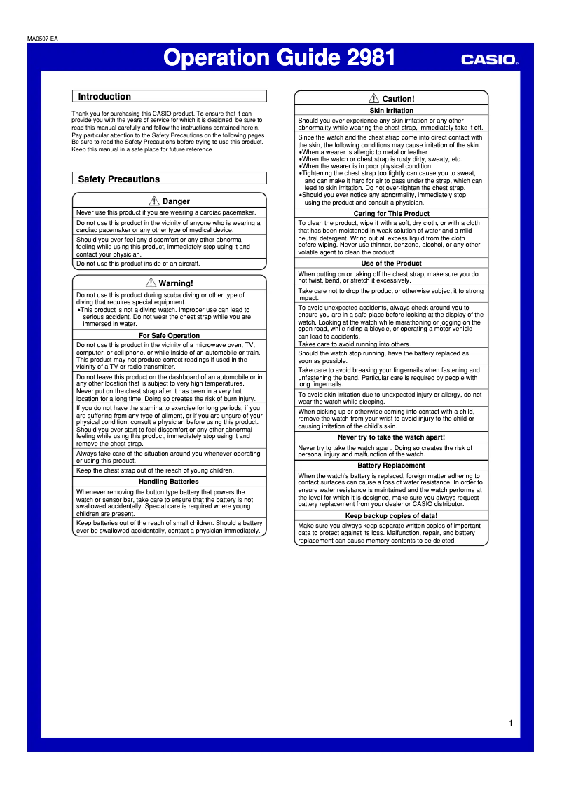 Página 1 del manual Manual de usuario Casio CHR-200-1VER