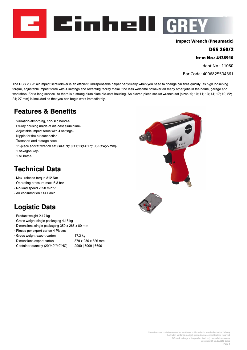 Página nº 1 - Ficha técnica Einhell DSS 260/2