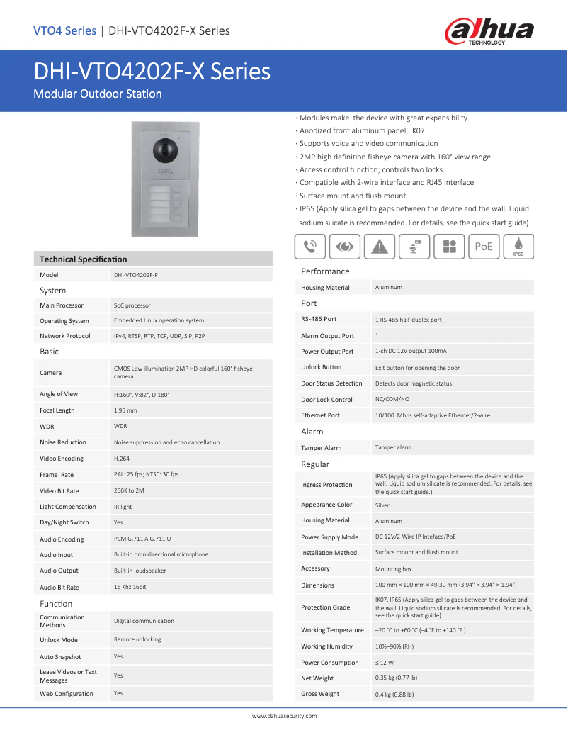 Imagen de la primera página del manual del dispositivo VTO4202F-X