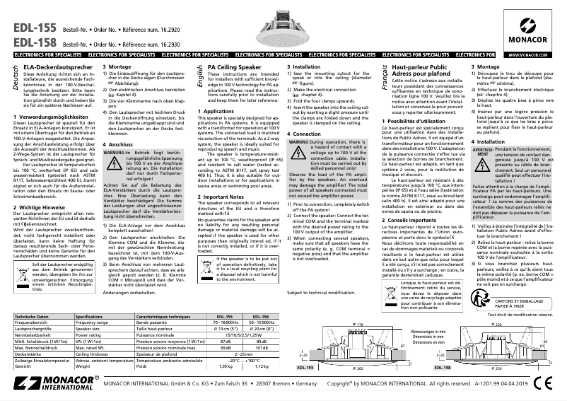 Página 1 del manual Manual de usuario Monacor EDL-155