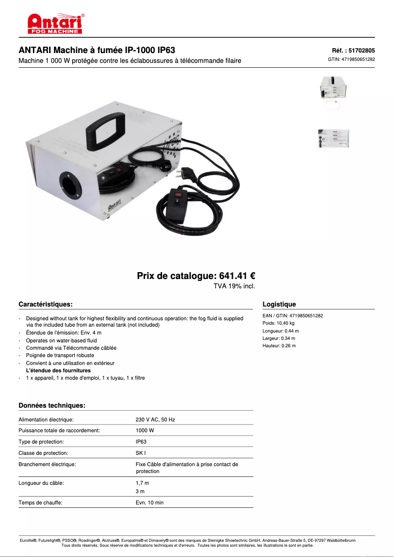 Página 1 del manual Ficha técnica Antari IP-1000