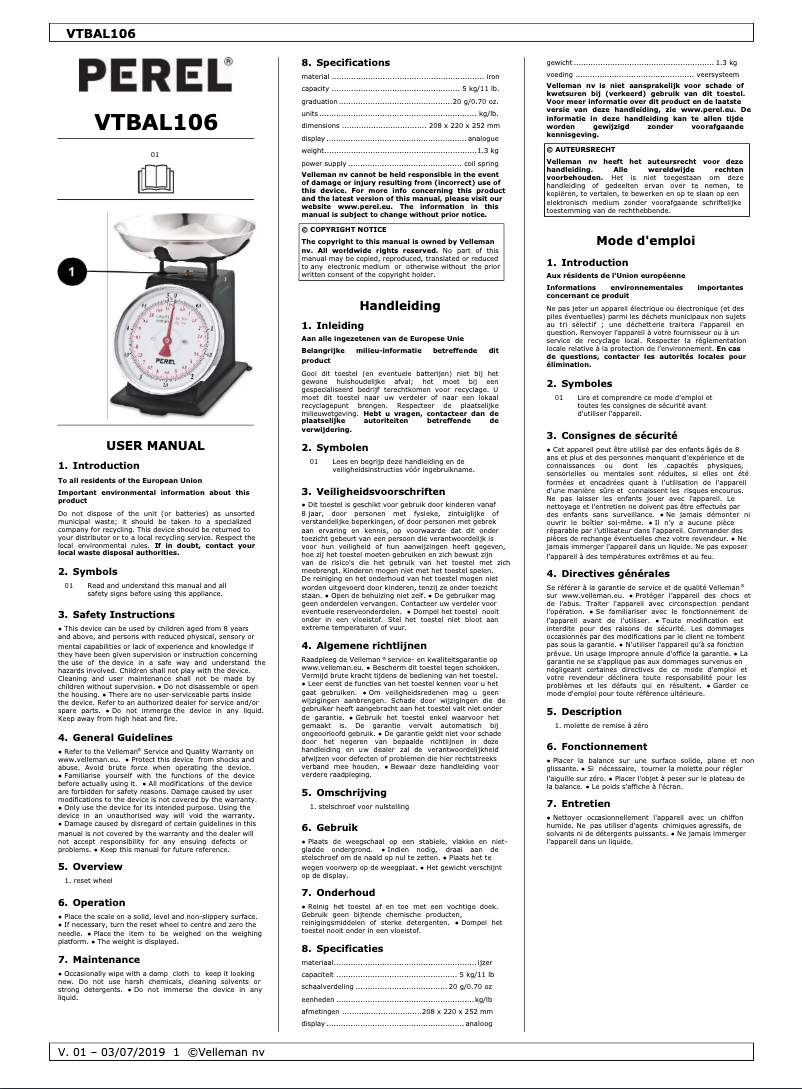 Imagen de la primera página del manual del dispositivo VTBAL106