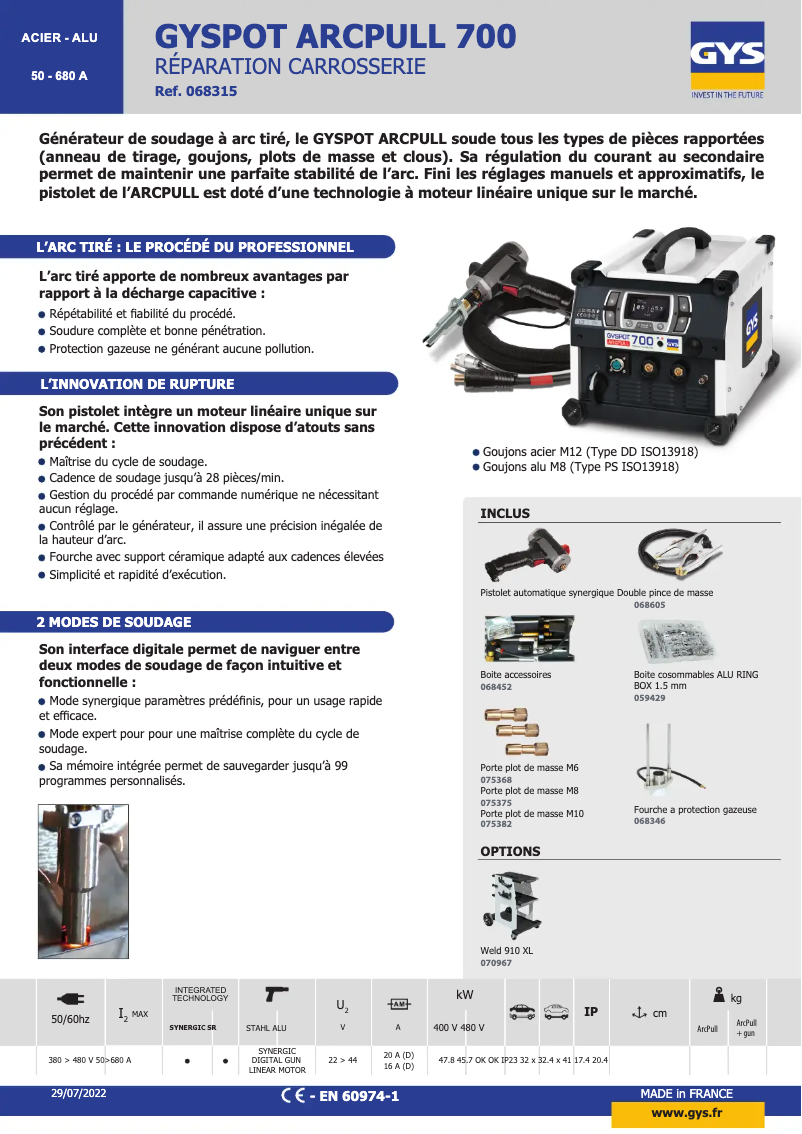 Imagen de la primera página del manual del dispositivo Gyspot Arcpull 700