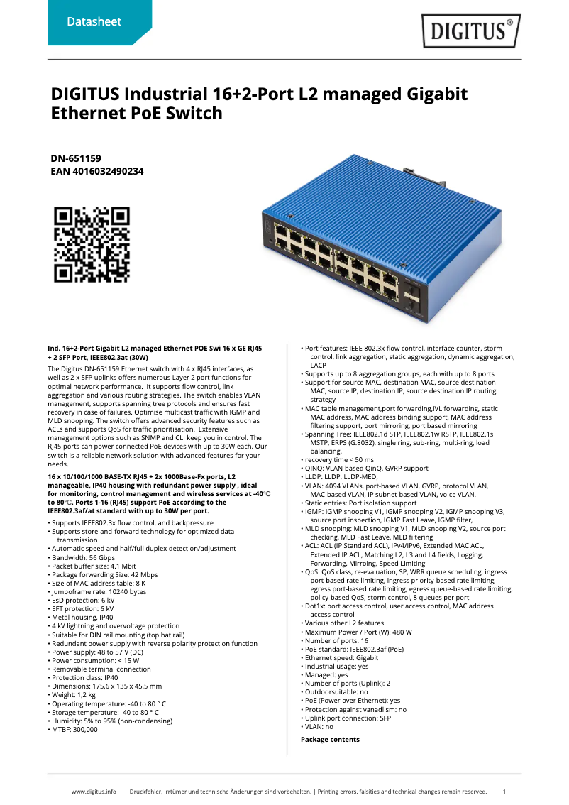 Página 1 del manual Ficha técnica Digitus DN-651159