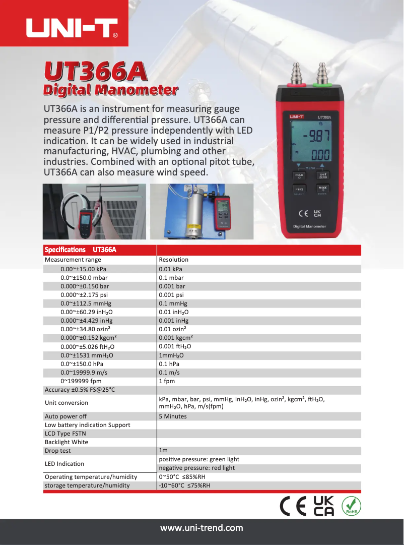 Imagen de la primera página del manual del dispositivo UT366A
