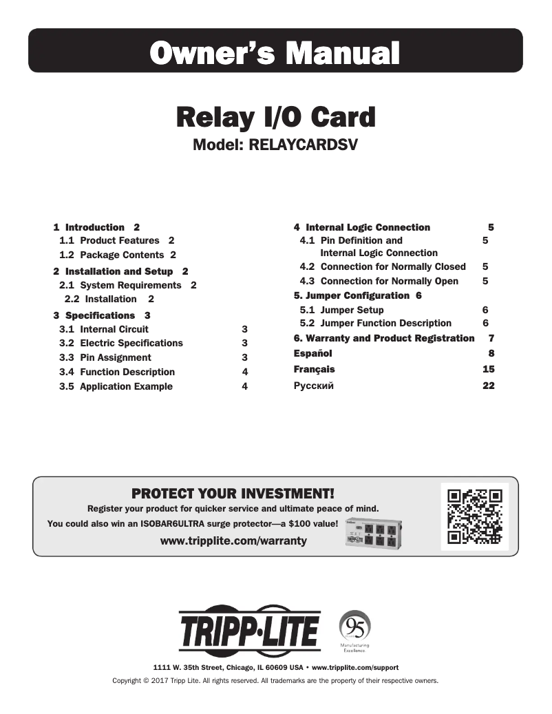 Página nº 1 - Manual de usuario Tripp Lite RELAYCARDSV