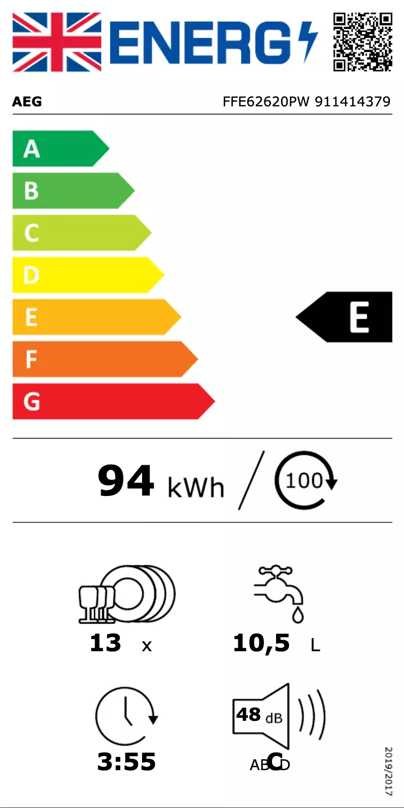Página nº 1 - Etiqueta energética AEG FFE62620PW