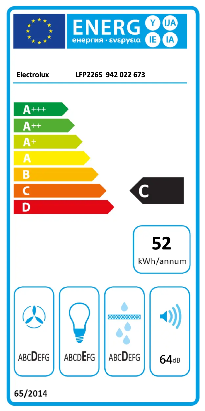 Página 1 del manual Etiqueta energética Electrolux LFP226S