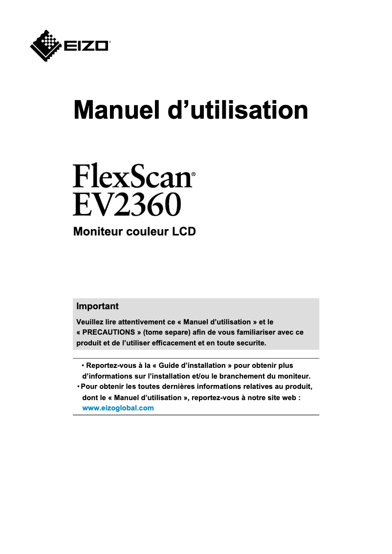 Imagen de la primera página del manual del dispositivo FlexScan EV2360