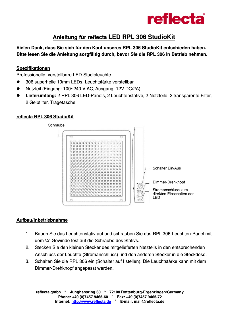Imagen de la primera página del manual del dispositivo RPL 306