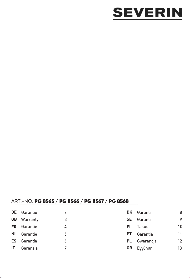 Página 1 del manual Información de garantía Severin PG 8565
