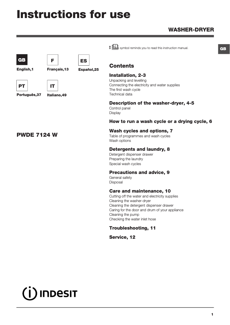 Imagen de la primera página del manual del dispositivo PWDE 7124 S