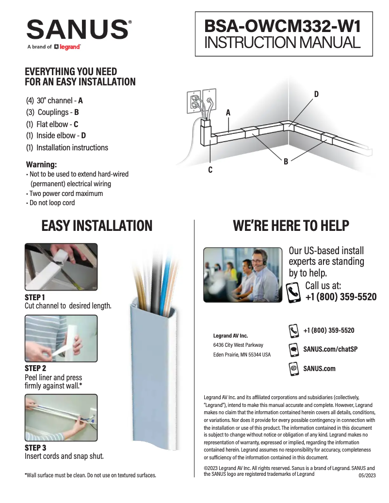Página 1 del manual Manual de usuario Sanus BSA-OWCM332
