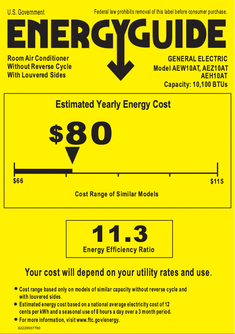 Página 1 del manual Etiqueta energética GE AEW10AT
