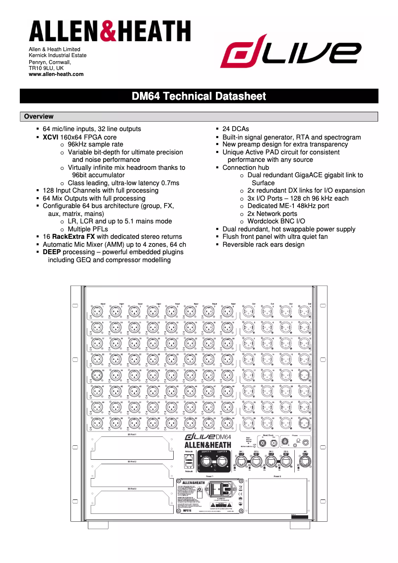 Imagen de la primera página del manual del dispositivo dLive DM64