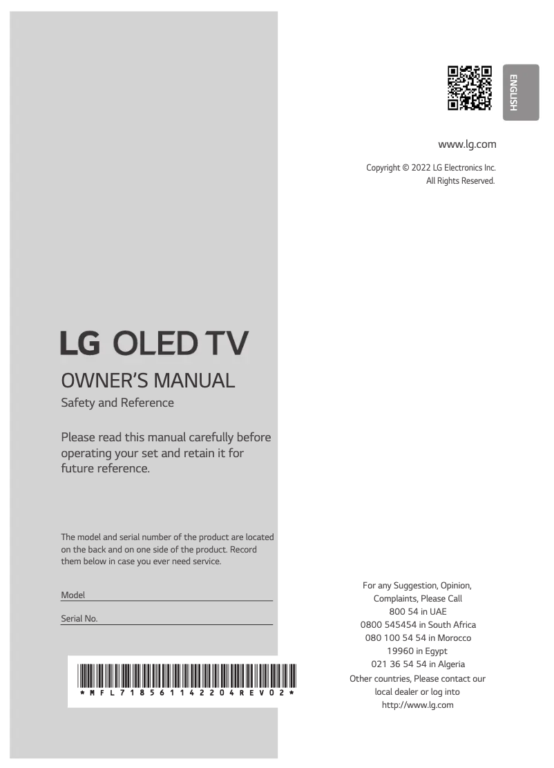 Imagen de la primera página del manual del dispositivo OLED83C26LA